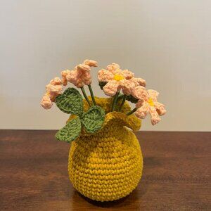 Handmade Crochet Mini Light Orange Clover Vase Set Desk Decor Shamrock Decor
